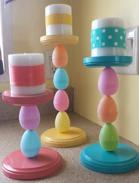 Dollar Tree Diy Easter Crafts, Egg Candle Holder, Diy Easter Centerpieces, Easter Home Decor Ideas, Easy Easter Crafts For Kids, Easter Candle Holders, Easter Crafts Dollar Store, Dollar Tree Easter Crafts, Egg Candle