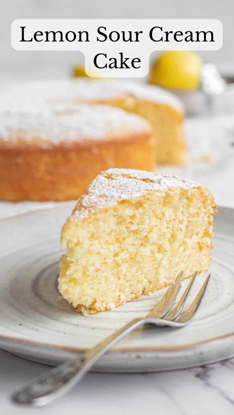 Lemon Sour Cream Cake Recipe, Lemon Juice Cake, Lemon Cake With Sour Cream, Quick Lemon Cake, Lemon Snack Cake, One Layer Cake Recipe, Lemon Sour Cream Pound Cake, Simple Lemon Cake, Sour Cream Cake Recipe