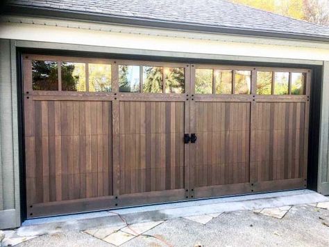 Craftsman House Garage Doors, Tuscan Style Garage Doors, Amarr Garage Doors, Craftsman Garage Door Ideas, Updated Garage Door, Double Garage Door Ideas, Garage Door Ideas, Garage Doors Ideas, Rustic Entry Doors