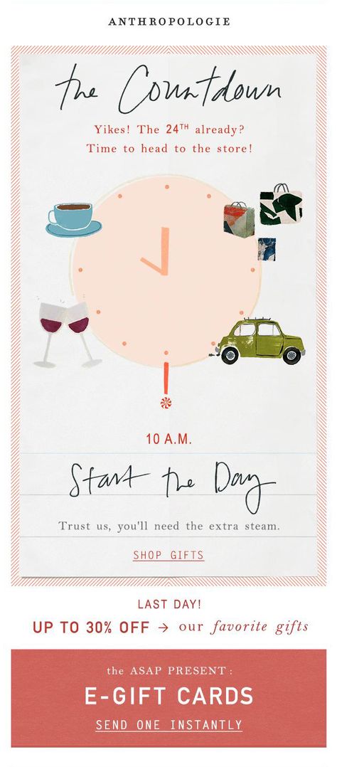 ANTHROPOLOGIE | The Countdown Countdown Email, Marketing Graphics, Email Design Inspiration, Email Design, Graphic Poster, Egift Card, Favorite Things Gift, Last Day, Gift Shop