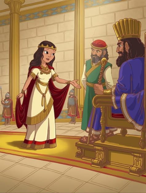 Ester In The Bible, Queen Esther Costume, Bible Study Images, Esther Bible Study, Bible Cartoon, Esther Bible, Biblical Artwork, School Book Covers, Queen Esther