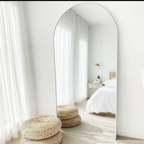 Arch Mirror Bedroom, Wool Shag Rug, Mirror Decor Living Room, Curved Mirror, Leaner Mirror, Arched Mirror, Hallway Bedroom, Arch Mirror, Bedroom Mirror