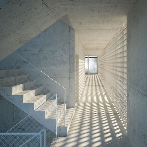 HH59 Zürich Office Building designed by Meyer Dudesek Architects. (2015) 😍👏📍#Zurich #Switzerland #architectanddesign Shadow Architecture, Stairs Architecture, Exterior Stairs, Facade Lighting, Light Shadow, Light And Space, Zaha Hadid, Facade Architecture, Light Architecture