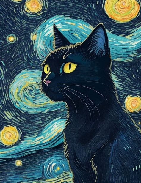 فنسنت فان جوخ, Black Cat Painting, Illustration Kunst, Arte Van Gogh, Art Mignon, Soyut Sanat Tabloları, Black Cat Art, A Starry Night, Van Gogh Art