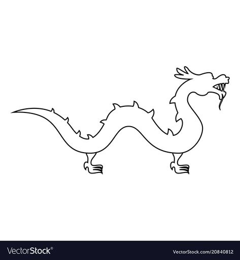 Simple Dragon Drawing, Dragon Outline, Black And White Icons, Dragon Icon, Illustration Flat, Color Vector, Chinese Dragon, Flat Style, Dragon Drawing