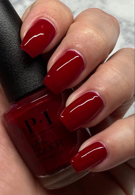 Red Opi Nails, Opi Red Nail Polish, Autumnal Nails, Deep Red Nail Polish, Autumnal Aesthetic, Spice Nails, Nail Art 2023, Opi Red, Deep Red Nails