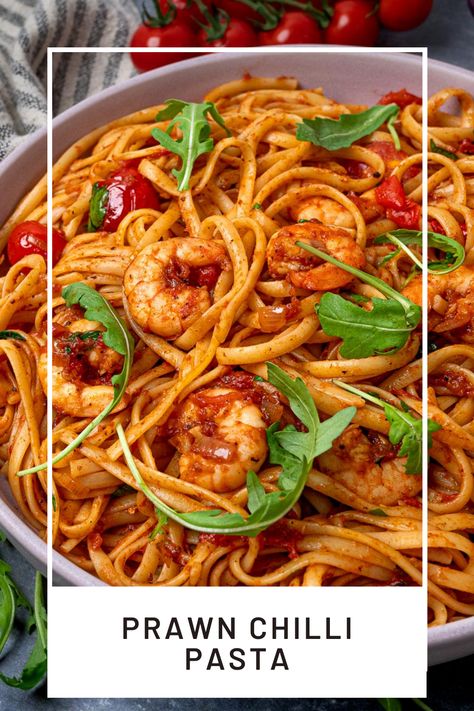 Chili Prawn Pasta, Prawns And Pasta Recipes, Pasta Recipes Fish, Recipes Using Prawns, Prawn Chilli Pasta, Prawns With Pasta, Pasta And Prawns Easy Recipes, Prawn Tagliatelle Recipe, King Prawns Recipes