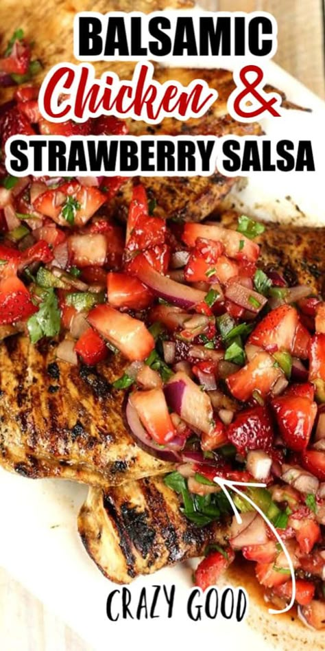 Grilled Pork Loin Chops, Grilled Balsamic Chicken, Strawberry Salsa Recipe, Balsamic Chicken Thighs, Grilled Strawberries, Grilled Pork Loin, Balsamic Glazed Chicken, Strawberry Salsa, Recipe For Summer