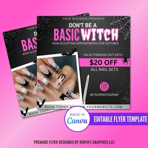 Halloween Coupons, Hair Advertising, Halloween Flyer, Business Website Design, Nail Room, Back To School Sales, Canva Tutorial, Template Site, Sale Flyer