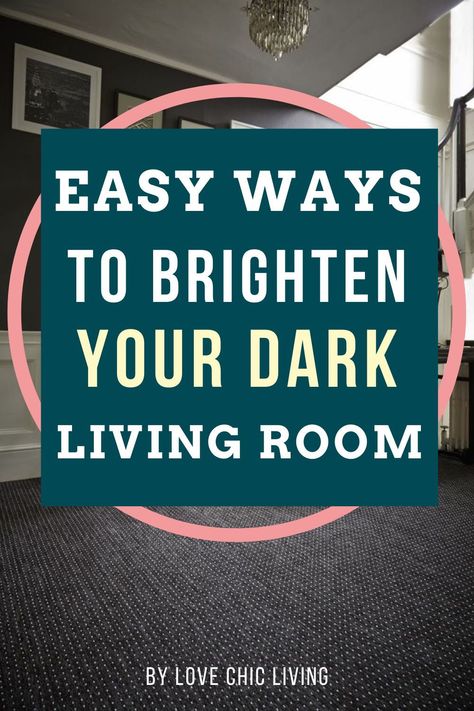 Brighten a dark room with these quick & easy ways to bring a dark room to life. If you're working from home, or just want new ways to brighten a dark living room, these design ideas will be perfect for you. Bring light into a room without wasting money on fads or intrusive home renovations. I'll be talking about what house plants look good in the living room, the best floor runners for stairs, my favourite statement rugs and more! Read this post if you're wondering how to brighten up your ho Brighten A Dark Living Room, Dark Grey Carpet Living Room, Living Room Design Dark, Dark Floor Living Room, Dark Wood Bookcase, Dark Lounge, Dark Wood Living Room, Dark Couch, Grey Carpet Living Room