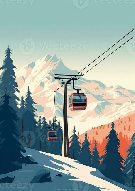 Red gondola car lift on the ski resort over forest trees, Generative AI Ski Lift Photography, Ski Design Graphic, Christmas Skiing, Ski Signs, Car Lift, Ski Slopes, Car Lifts, Forest Trees, Vintage Ski