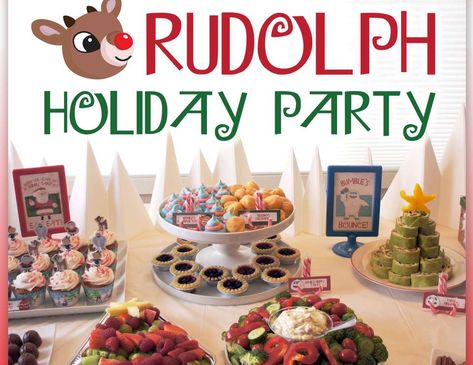 Rudolph Party Food, Rudolph Themed Food, Reindeer Themed Food, Rudolph Movie Night, Breakroom Ideas, Rudolph Party, Theme Dinners, Reindeer Party, Christmas Party Ideas For Teens