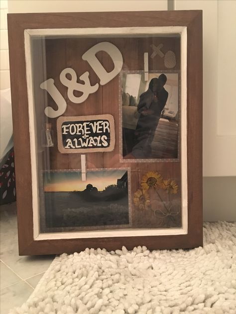 Shadow Box For Husband, Shadow Box Ideas For Boyfriend Diy, Shadow Box Ideas For Girlfriend, Couples Shadow Box Ideas, Shadow Box For Boyfriend, Picture Shadow Box Ideas, Shadow Box Ideas For Boyfriend, Boyfriend Picture Frame, Couple Memories