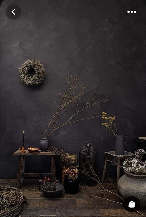 Black Wall Room Ideas, Black Painted Room, Autumn House Interior, Dark Limewash, Black Limewash Wall, Dark Limewash Walls, Wabi Sabi Black, Lime Wash Walls, Limewash Walls