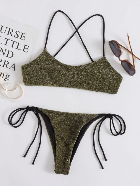 Glitter Tie Side Bikini Swimsuit Glitter Swimsuit, Swim 2023, Swimming Suits, Ootd Ideas, Fantasy Gowns, Summer Bikinis, Summer 2022, Amazing Products, Spring Break