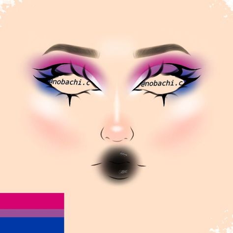 Ig@nobachi.c Bi Flag Makeup, Lesbian Flag Makeup, Bi Pride Makeup, Bisexual Pride Makeup, Bi Makeup, Pride Month Makeup, Bisexual Makeup, Makeup Looks Drawing, Makeup Ideas Drawing