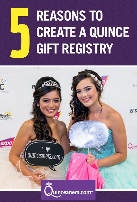 Because a birthday party turns ten times better when gifts are involved, we think it is a fabulous idea to create your own Quinceanera gift registry | Gift Registry Ideas | Court Gifts Quinceanera, Everything You Need For A Quinceanera, Surprise Gift Quinceanera, Quince Surprise Gift, Quincenera Check Off List, Gift Registry Ideas, Quinceanera Tips, Quince Gifts, Quince Planning