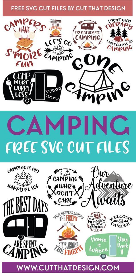 camping SVG files Camping Hacks With Kids, Cricut Svg Files Free, Kombi Home, Camping Svg, Projets Cricut, Camping Signs, Cricut Projects Beginner, Free Camping, Cricut Fonts