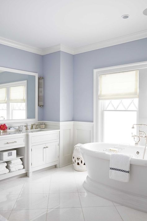 Periwinkle Bathroom, Periwinkle Paint, Bathroom Colour Ideas, Bathrooms Makeover, Joanna Gaines Bathroom, Small Bathroom Paint Colors, Best Bathroom Paint Colors, Best Bathroom Colors, Bathroom Wall Colors