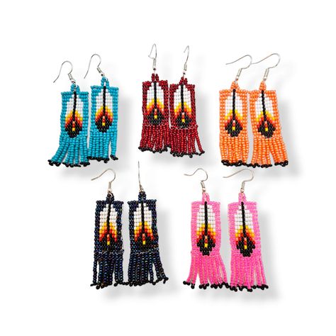 Feather Native American, Seed Bead Fringe Earrings, Beading Earrings, Bead Fringe Earrings, Mexican Earrings, Bead Fringe, Handmade Fair, Native American Style, Native American Fashion