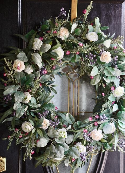 Do It Yourself Decoration, Potted Olive Tree, Spring Door Decoration, Flower Tower, Country Floral, Wreaths And Garlands, Floral Collection, Spring Door, French Country Cottage