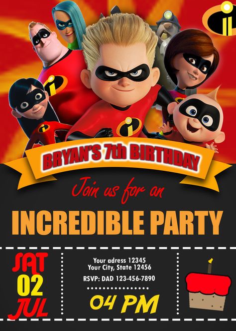 THE INCREDIBLES 2 BIRTHDAY PARTY INVITATION FOR BOY #BIRTHDAY #PARTY #INVITE #BIRTHDAYPARTY #BIRTHDAYINVITE #PAPERGOODS #THEINCREDIBLES #THEINCREDIBLES2 Incredible Birthday Party, Baby Birthday Party Invitations, Incredibles Birthday Party, Birthday Party Locations, Baby Birthday Invitations, Teenager Birthday, Incredibles 2, Jack Jack, 2nd Birthday Invitations