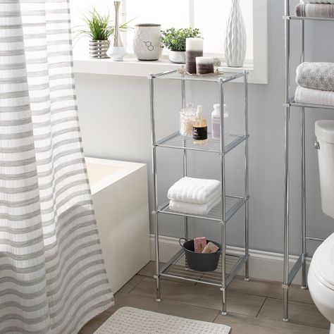 Spruce up your bathroom with the stylish Organize It All spa tower. Specifically designed to add space and organization to your bathroom for all bath storage needs. The 4 tier shelving provides the space for large bottles, towels, toilet paper and more. Free standing so you can place anywhere in your bathroom. Every bathroom could use an Organize It All spa tower! Freestanding Bathroom Shelves, Freestanding Bathroom Storage, Bath Shelf, Bathroom Storage Shelves, Standing Shelves, Storage Towers, Shop Organization, Bath Storage, Bathroom Shelves