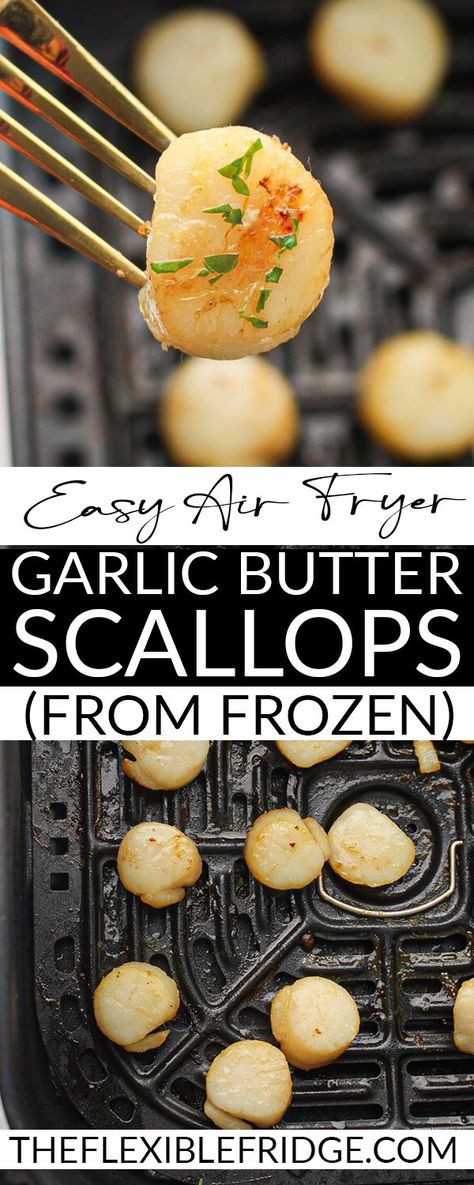 Garlic Butter Scallops Recipe, Garlic Butter Scallops, Butter Scallops, Recipe For Air Fryer, Frozen Scallops, Air Fryer Garlic, Fresh Scallops, How To Cook Scallops, Scallop Recipes