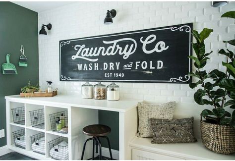 Laundry sign (Magnolia Homes) *Pic only. No link* Wall Laundry Room, Farmhouse Laundry Room Ideas, Modern Farmhouse Laundry Room, Vintage Laundry Room Decor, Laundry Room Organization Storage, Vintage Laundry Room, Laundry Room Wall Decor, Farmhouse Laundry Room, Laundry Room Inspiration