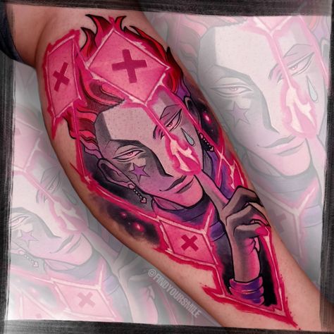 Orlando watercolor tattoo artist @findyoursmile || Arlia Tattoo Hisoka Tattoo, Shen Long Tattoo, Hunter Tattoo, Tattoo Inspiration Men, Leg Sleeve Tattoo, Tatuaje A Color, Badass Tattoos, Dope Tattoos, Anime Tattoos