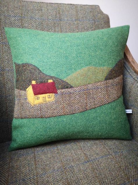 Hand crafted Harris Tweed  cushion cover Applique Cushions, Cushion Embroidery, Sewing Cushions, Pillow Projects, Christmas Cushion Covers, Wool Quilts, Handmade Cushion Covers, Plaid Baby, Patchwork Cushion