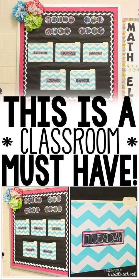 Creating a "While You Were Out" bulletin board. This is the most used bulletin board in my classroom! You NEED one of these!! #Bulletinboard #TeachingTip #Classroomdecor Math Classroom Decorations, Classroom Tour, Middle School Math Classroom, 6th Grade Science, 5th Grade Classroom, Ela Classroom, 4th Grade Classroom, 3rd Grade Classroom, High School Classroom