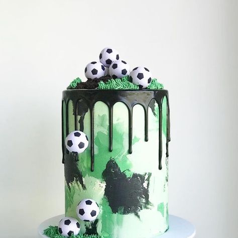 dessert & Co. on Instagram: "A soccer cake for a sweet boy’s 10th birthday ⚽️ 🥅 . #soccercake #footballcake #dripcake #watercolourcake #sydneycakes #dessertandco" 10 Yr Birthday Cake, Soccer Smash Cake, Cake For 12 Year Boy, Birthday Cakes For 11 Year Boys, Cakes For 10th Birthday Boy, Boys 11th Birthday Cake, Cake For 11th Birthday Boy, Soccer Theme Birthday Cake, 9th Birthday Cake Boys