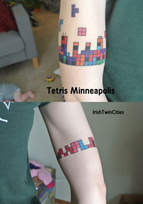 Tetris Minneapolis Tattoo Tetris Tattoo, Pacman Tattoo, Minneapolis Tattoo, Destiny Hunter, Geek Tattoo, Armband Tattoo, Gaming Tattoo, Cartoon Tattoos, All Tattoos