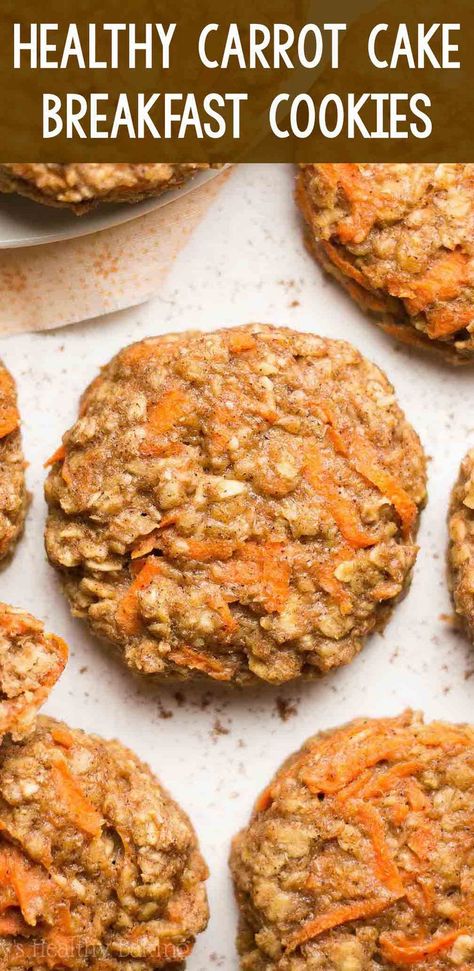 Healthy Carrot Cake Oatmeal Breakfast Cookies – only 74 calories, but they don't taste healthy at all! You'll never need another breakfast cookie recipe again! ♡ healthy breakfast cookies. easy breakfast cookies for kids. low calorie clean eating breakfast cookies recipe. Low Calorie Carrot Cake Muffins, Breakfast With Carrots, Carrot Breakfast Recipes, Low Calorie Brunch Recipes, Low Calorie Breakfast Bars, Low Calorie Breakfast Cookies, Breakfast Cookies For Kids, Healthy Carrot Cake Oatmeal, Easy Breakfast Cookies