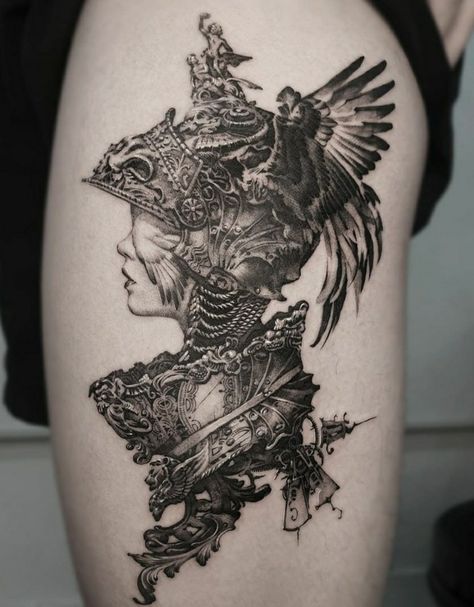 People With Tattoos, Baroque Tattoo, Valkyrie Tattoo, Medieval Tattoo, Knight Tattoo, Tattoo Skin, 4 Tattoo, Greek Tattoos, Gothic Tattoo