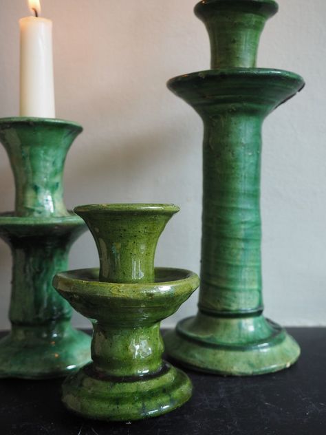 Tamegroute Pottery, Green Pottery, Glazed Pottery, Still Life Photos, Ceramic Candle Holders, Ceramic Kitchen, Ceramic Candle, Green Ceramics, Glazes For Pottery