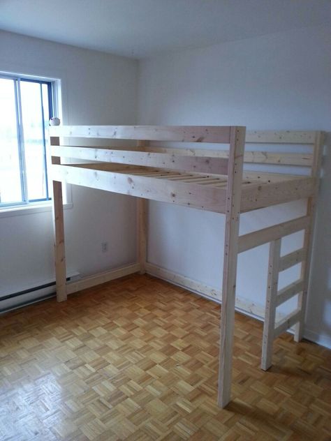 Simple bunk bed Bunk Bed With No Bottom Bunk, No Bottom Bunk Bed, Diy Simple Loft Bed, Diy Bunk Beds For Small Spaces, Homemade Bunk Beds, Small Bedroom Bunk Bed, Loft Bed Ideas For Small Rooms, Single Loft Bed, Diy Bed Frame Easy