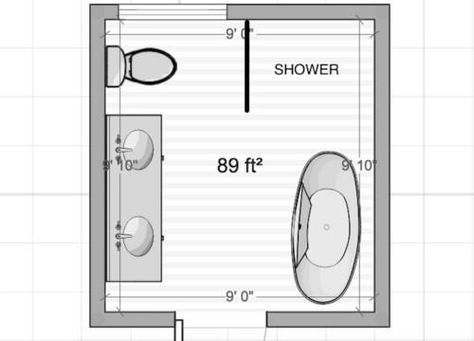 7 Bathrooms That Prove You Can Fit It All Into 100 Square Feet Square Bathroom Layout, Bathroom Floorplan, Master Bath Layout, Bathroom Layout Ideas, Small Bathroom Layout, Bathroom Remodel Cost, Bathroom Plan, Bathroom Layouts, Bathroom Plans