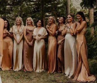 Copper Bridesmaid Dresses, Brown Wedding Themes, Lovers Society, Fall Wedding Bridesmaids, Brown Bridesmaid Dresses, Neutral Bridesmaid Dresses, Bronze Wedding, Tan Wedding, Bridesmaid Dresses Boho