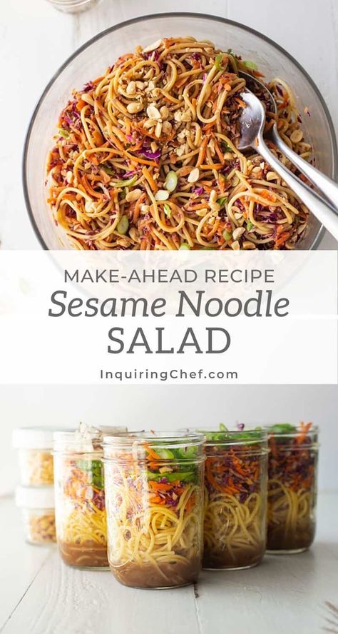 Sesame Noodle Salad, Sesame Noodle, Salad Macaroni, Salad Pasta, Mason Jar Meals, Prepped Lunches, Noodle Salad, Think Food, Lunch Meal Prep