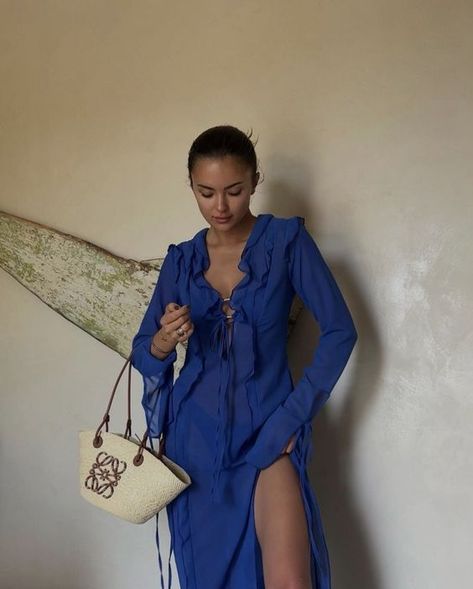 Outfits Retro, Maxi Long Dress, Dress Y2k, Dress Aesthetic, Fashionista Clothes, Dress Beach, Beach Wear Dresses, Blue Outfit, Fancy Outfits