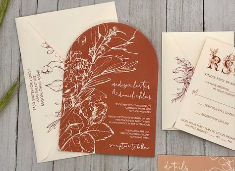 Arch Shaped Wedding Invitations Terracotta Rust Clay - Etsy Wedding Invitations Terracotta, Shaped Wedding Invitations, Boho Wedding Invitations, Art Deco Invitations, San Angelo, Grass Wedding, Wedding Invitations Boho, Wedding Suite, All Paper