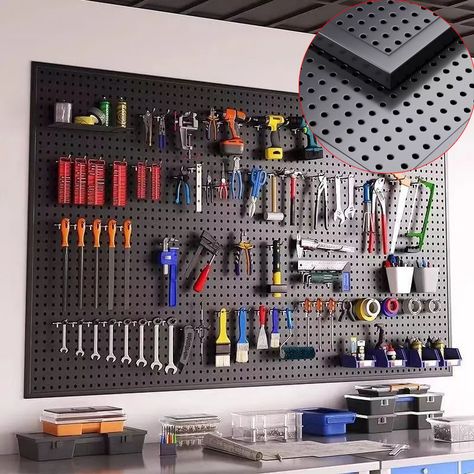 Pegboard Hardware, Wall Tool Storage, Storage Pegboard, Carpenter Workshop, Peg Board Walls, Frame Packaging, Metal Pegboard, Storage Room Organization, Storage Building