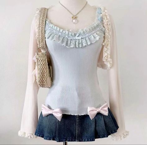 Himekaji Outfits, Baby Blue Color, Liz Lisa, Lettuce Hem, Really Cute Outfits, Girly Outfits, Kawaii Fashion, Outfits Casuales, Aesthetic Fashion