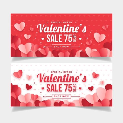 Flat design valentines day banners templ... | Free Vector #Freepik #freevector #heart #love #design #template Valentines Day Banner, 3d Hearts, Banners Template, Design Valentines Day, Valentines Sale, Valentines Day Greetings, Creative Poster, Valentine's Day Greeting Cards, 3d Heart