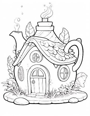 Fairy Garden Coloring Pages, Tree House Coloring Pages, Fantasy Fairy House, Cottage Coloring Pages, House Coloring Pages For Adults, Coloring Pages Detailed, Fairy House Coloring, Coloring Pages Fairy, Fairy Tale Cottage