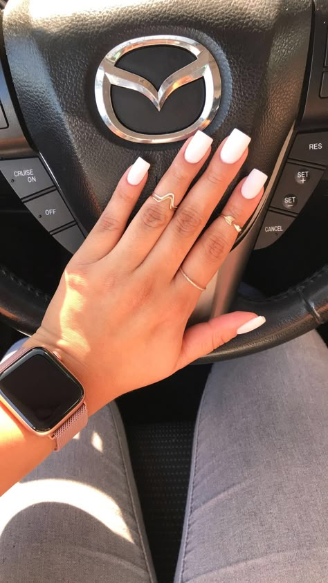 All White Square Acrylic Nails, White Matte Nails With Glossy Tips, Short White Matte Nails, White Nail Square, All White Square Nails, White Acrylic Nails Matte, Matte White Nails Short, Matte Short Acrylic Nails, Small White Acrylic Nails