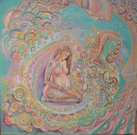 sweet expectation, pregnant woman - sale painting painting - ArtlyNow Blessingway Ideas, Fertility Art, Labor Prep, Healing Artwork, Mother Earth Art, Breastfeeding Art, Birth Art, Woman Artwork, Pregnancy Art