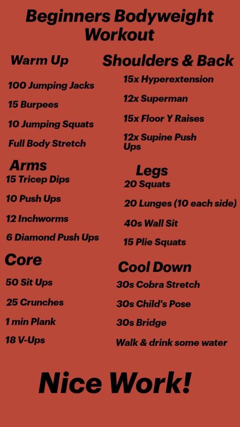 Bodyweight Workout, no equipment needed! Diamond Push Ups, Plie Squats, Firefighter Workout, Workout No Equipment, Full Body Stretch, Tricep Dips, Wall Sits, Muscle Building Workouts, Workout Warm Up